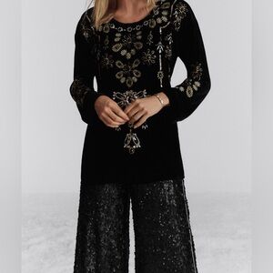 Johnny Was Biya Embellished Embroidered Velvet Charlize Top Size M Boho Art